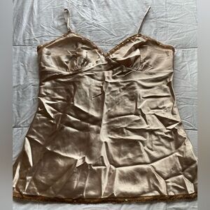 Xhilaration Y2K Gold Satin Beaded Lace Trim Babydoll Cami Top XXL Fairy Bratz
